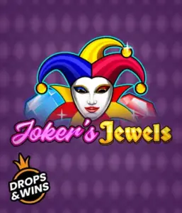 Discover the playful charm of the Joker's Jewels game by Pragmatic Play, highlighting a captivating joker's mask adorned with a brightly colored jester hat. This image captures the joyful spirit of traditional joker games, set against a deep purple background. Great for fans of joker-themed slots, promising a thrilling play experience. 